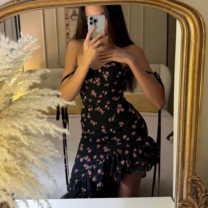 Slit Leg Ruffled Floral Dress