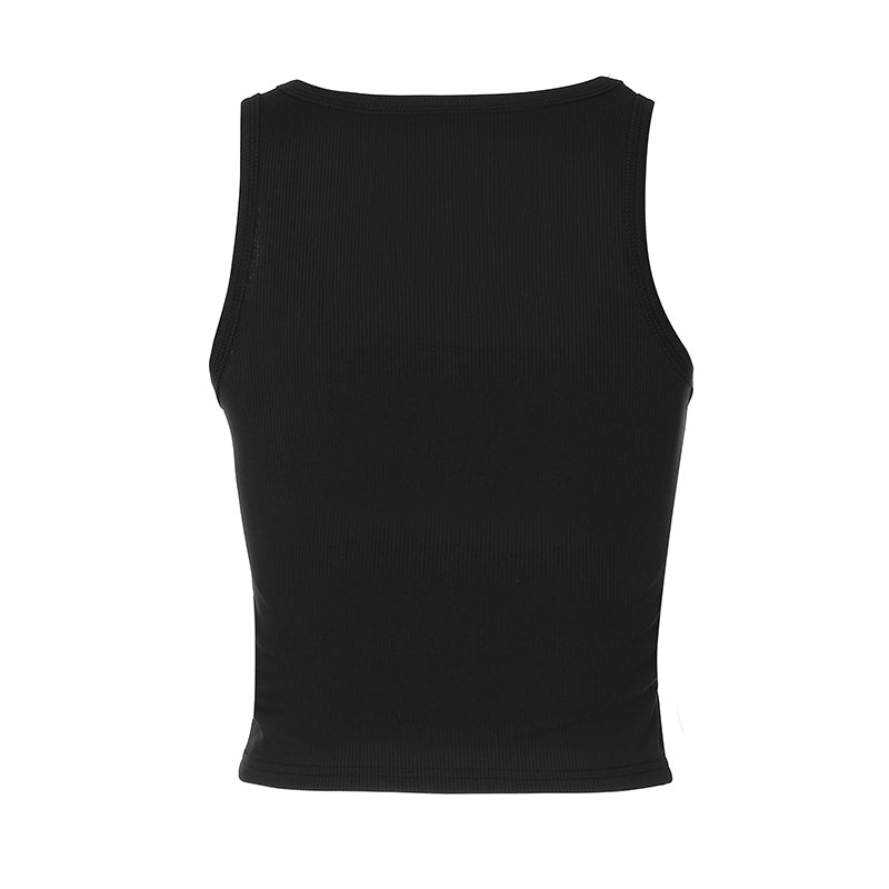 Y2K Black Tank Top - Rhinestone Design