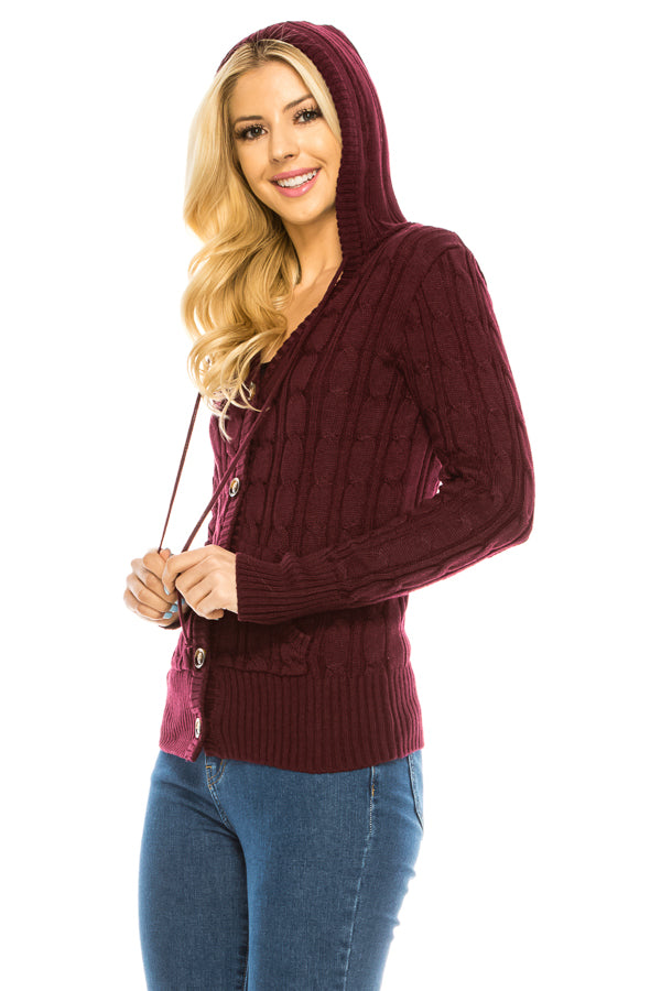 Womens Button Down Long Sleeve Sweater With Hoodie - annva-usa