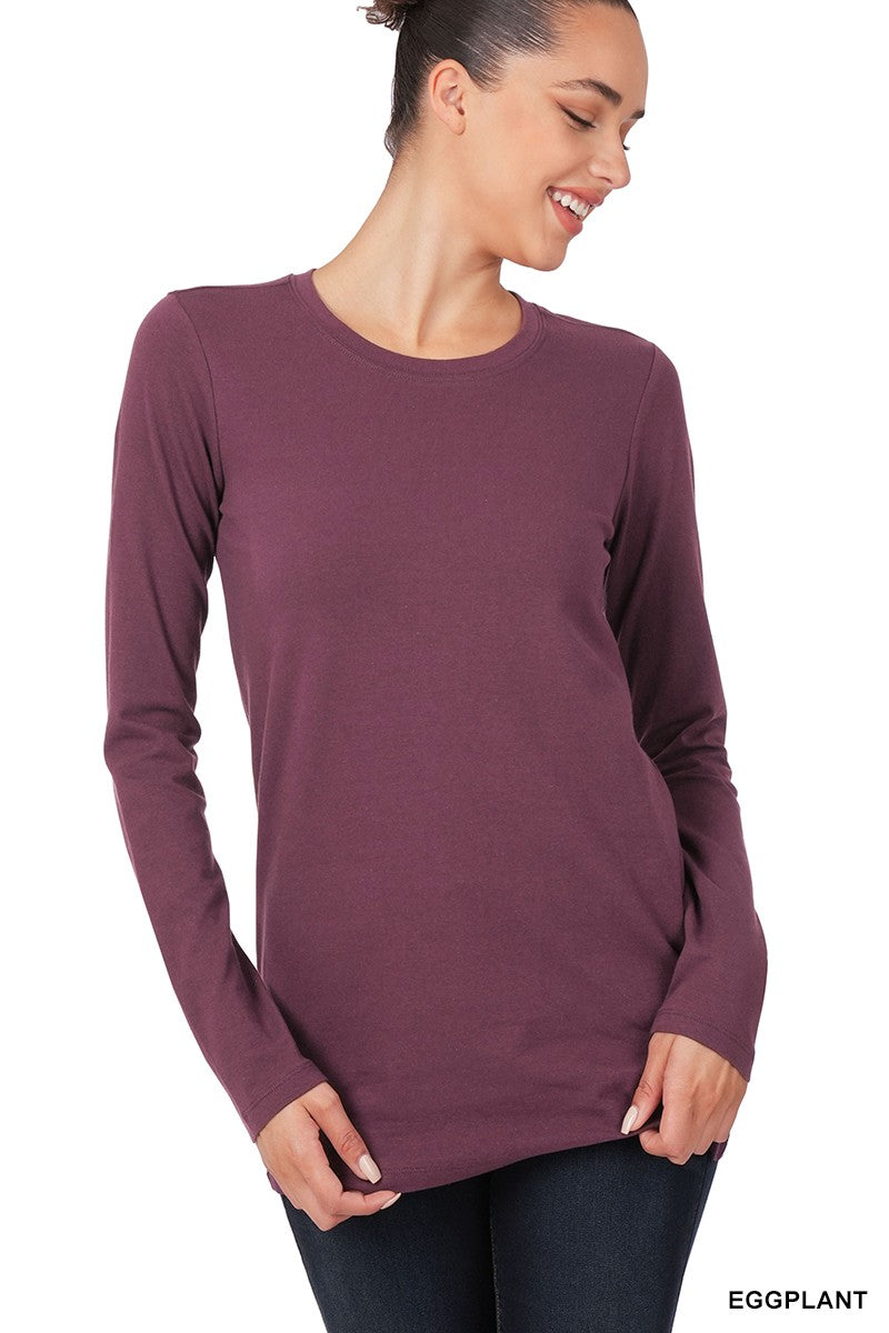 COTTON CREW NECK LONG SLEEVE T-SHIRT