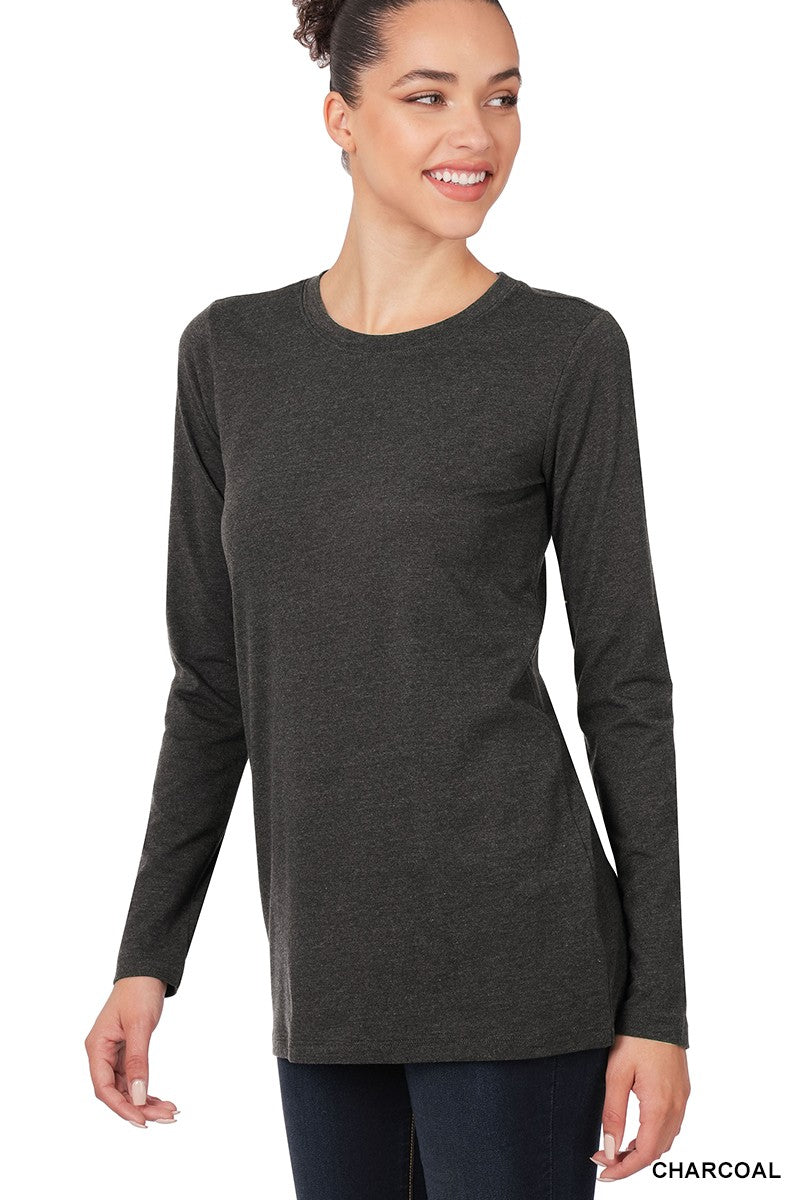 COTTON CREW NECK LONG SLEEVE T-SHIRT