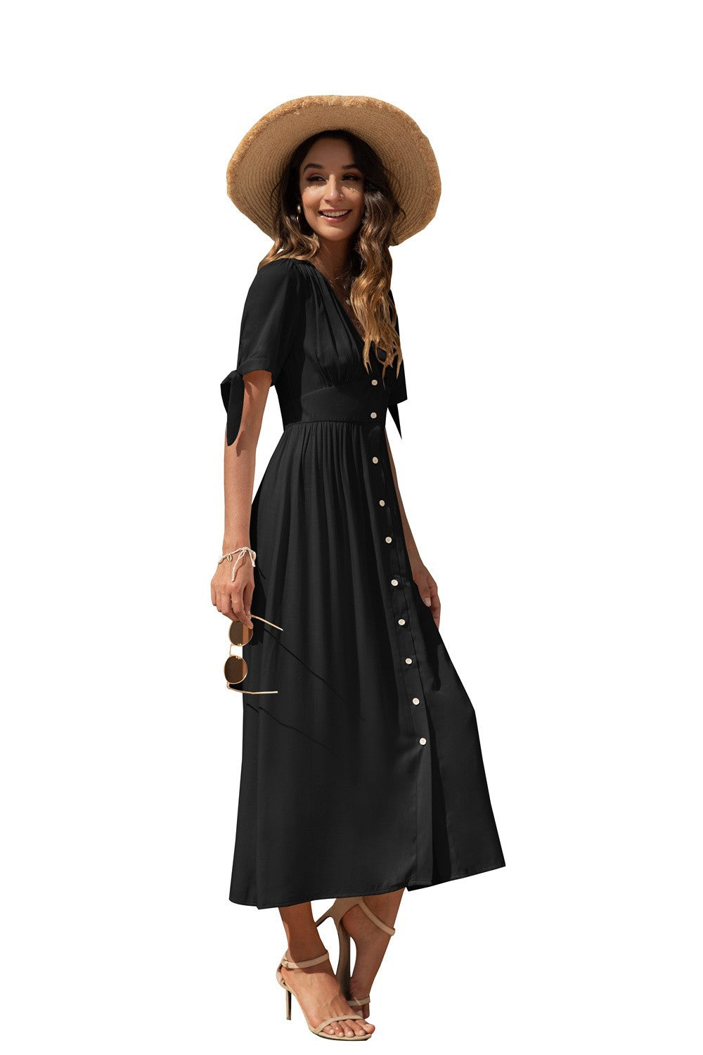 Women Maxi Dress with buttons on the front - annva-usa