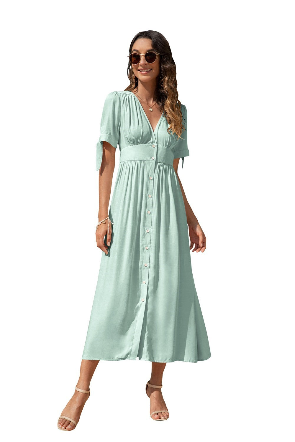 Women Maxi Dress with buttons on the front - annva-usa