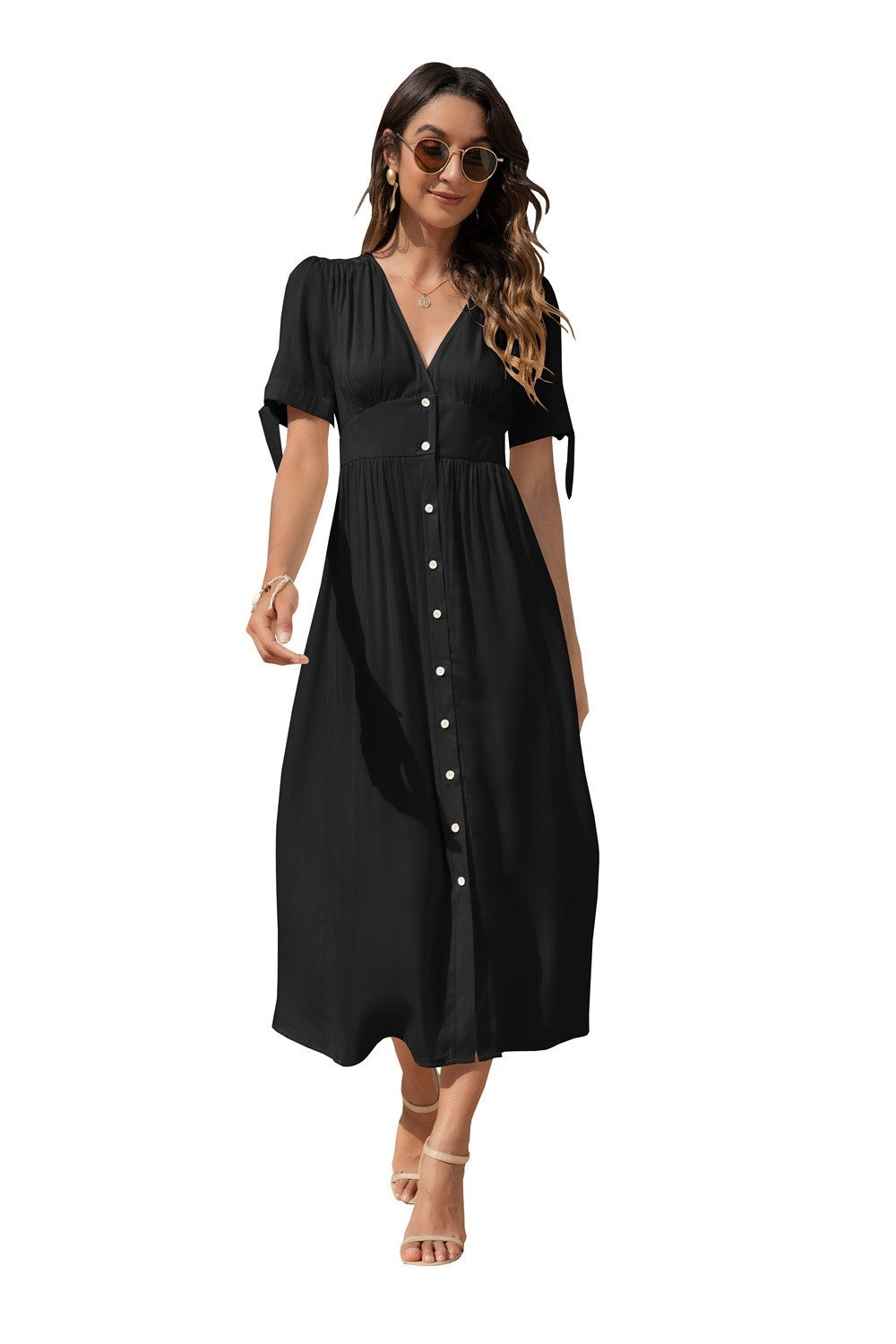 Women Maxi Dress with buttons on the front - annva-usa