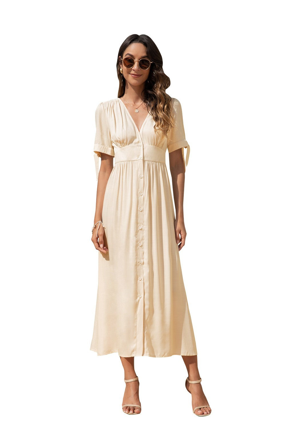 Women Maxi Dress with buttons on the front - annva-usa