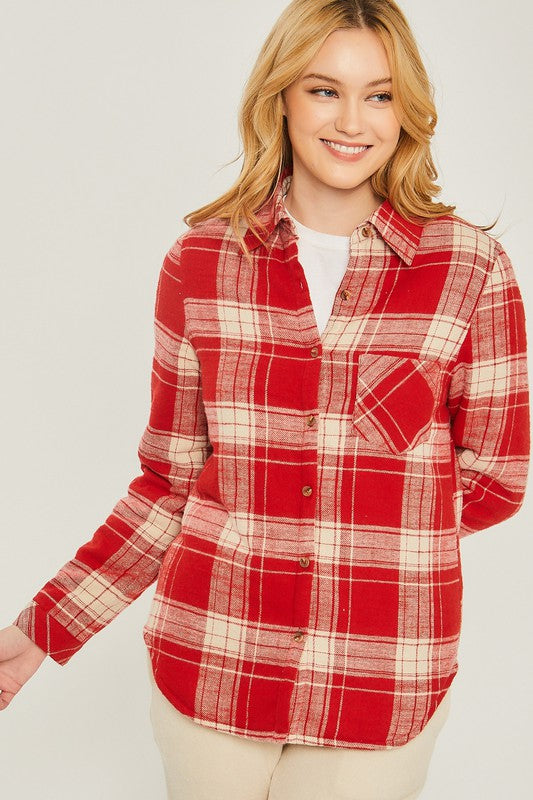 Plaid Print Sherpa Lined Long Sleeve Outerwear