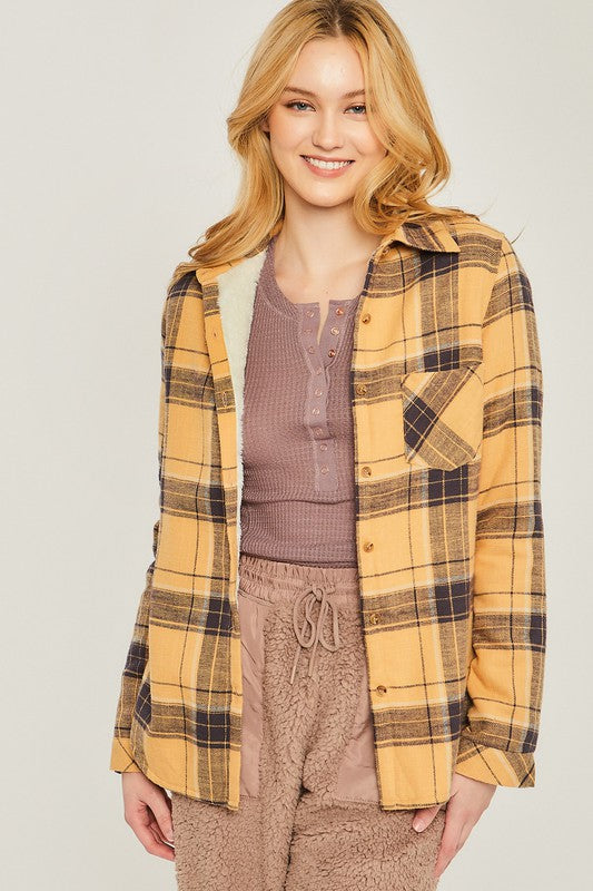 Plaid Print Sherpa Lined Long Sleeve Outerwear