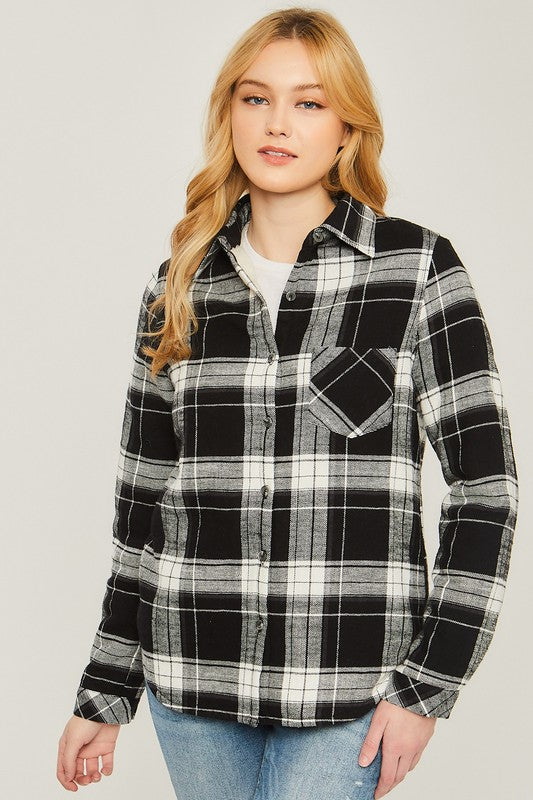 Plaid Print Sherpa Lined Long Sleeve Outerwear