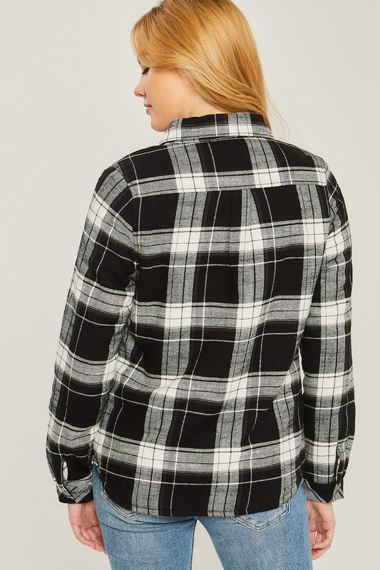 Plaid Print Sherpa Lined Long Sleeve Outerwear