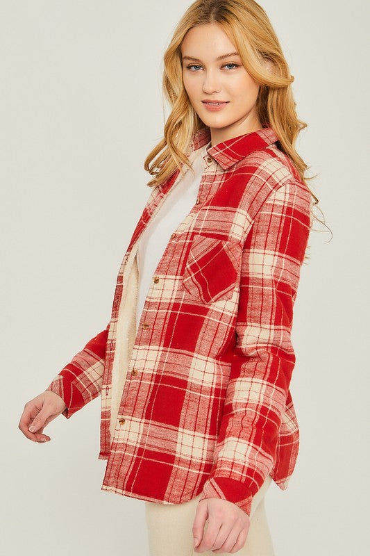 Plaid Print Sherpa Lined Long Sleeve Outerwear