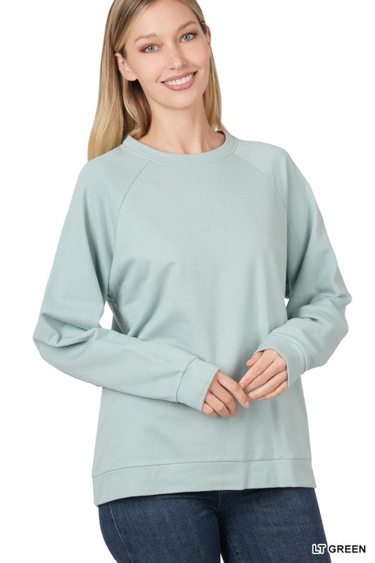 FRENCH TERRY RAGLAN SLEEVE ROUND NECK PULLOVER