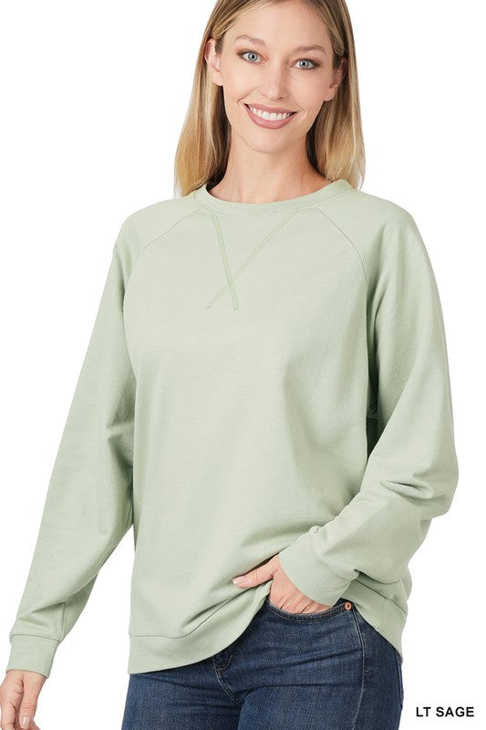 FRENCH TERRY RAGLAN SLEEVE ROUND NECK PULLOVER