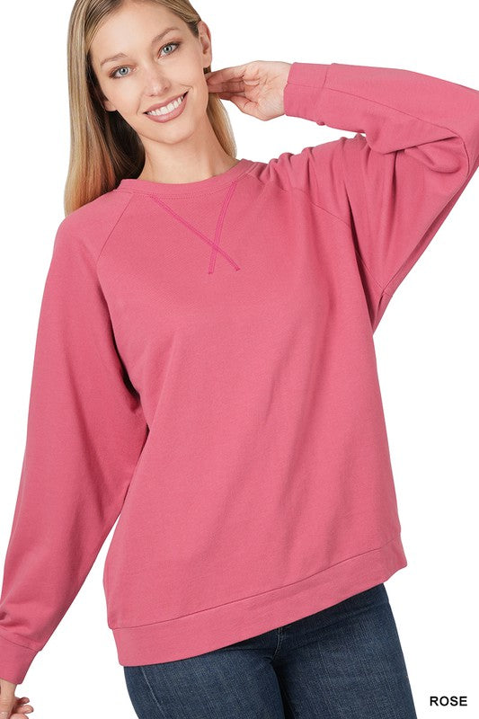 FRENCH TERRY RAGLAN SLEEVE ROUND NECK PULLOVER