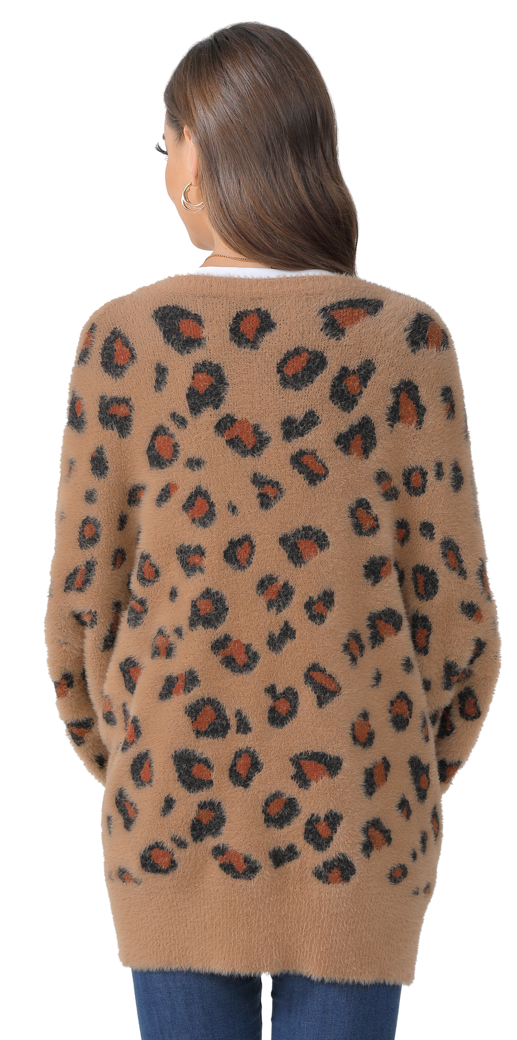 Women's Long Sleeves Open Front Leopard Print Knitted Sweater - annva-usa