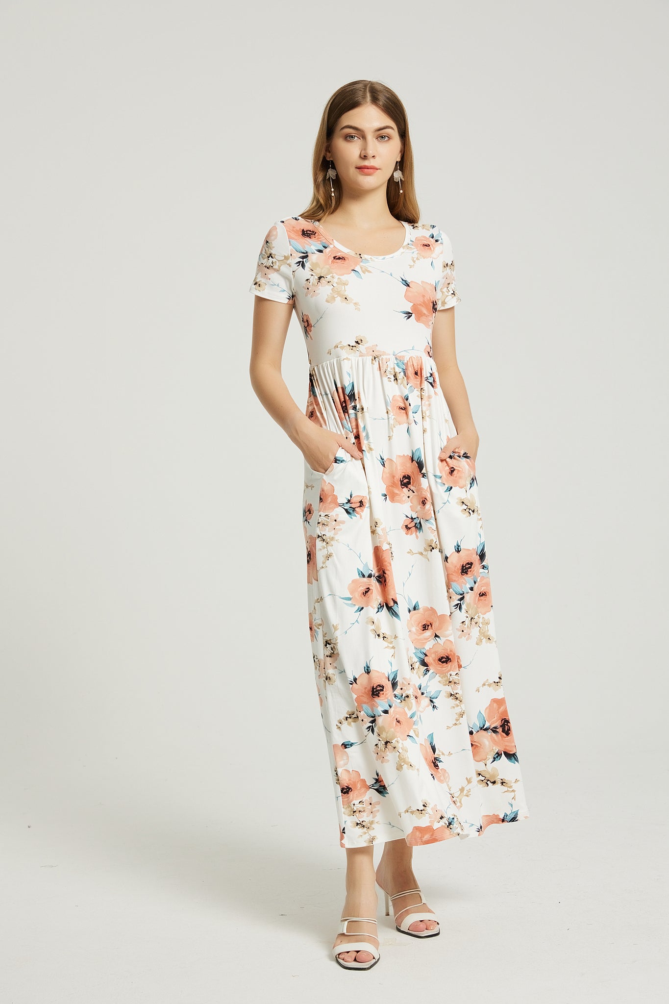 Women's Summer Casual Floral Maxi Dress With Pocket