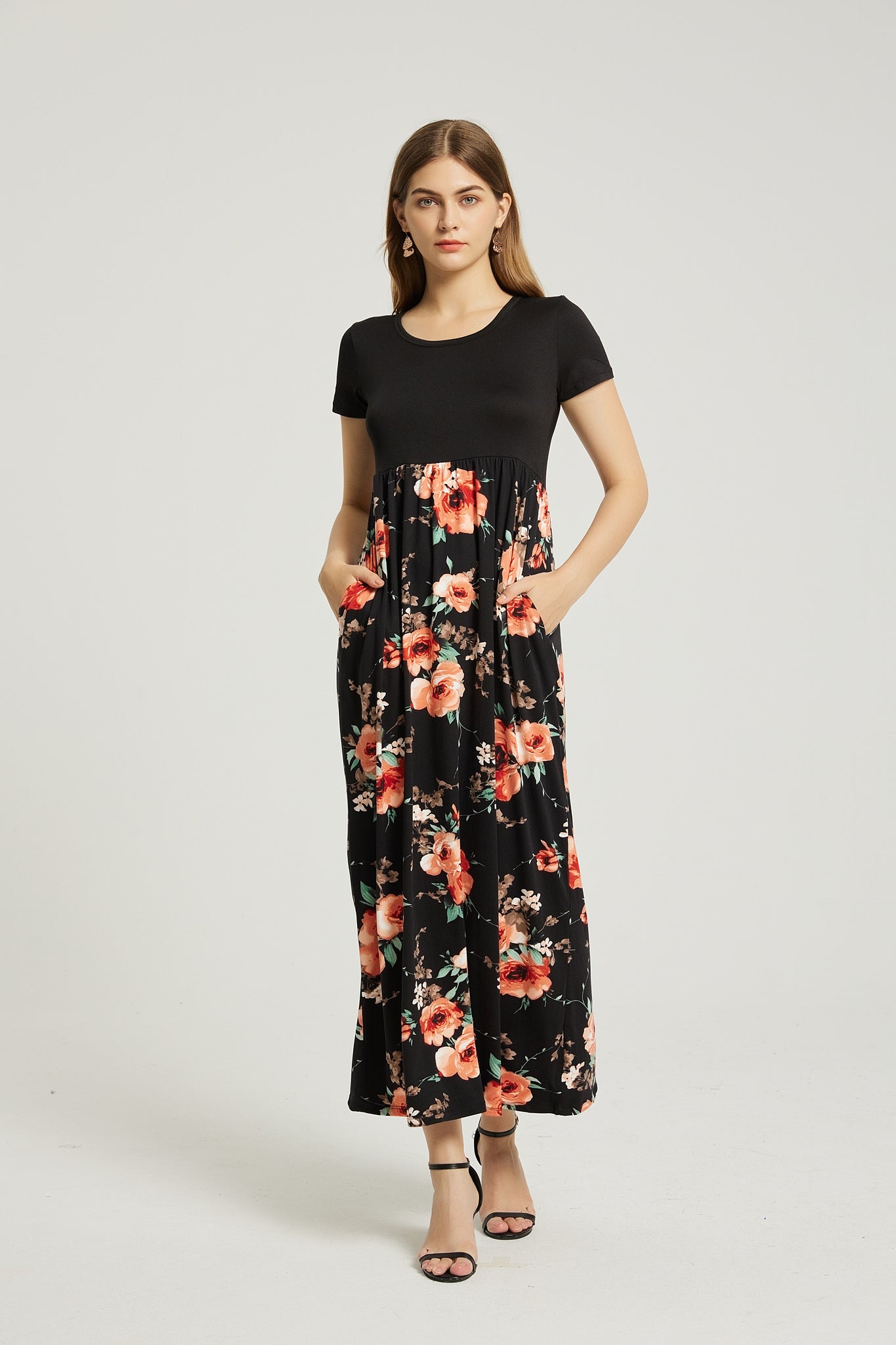 Women's Summer Casual Floral Maxi Dress With Pocket
