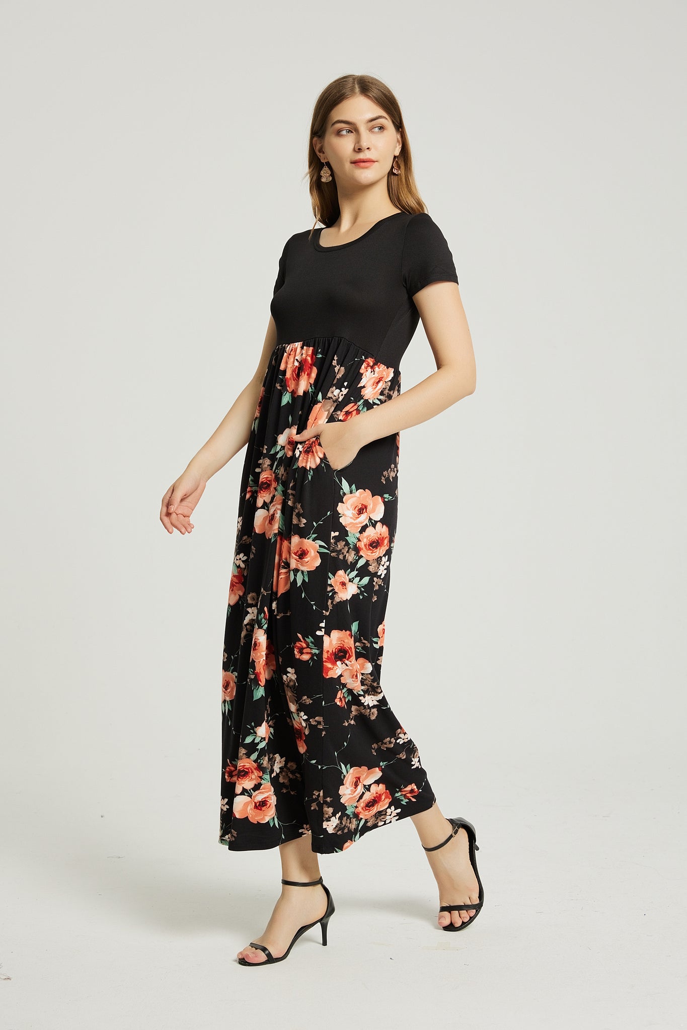 Women's Summer Casual Floral Maxi Dress With Pocket