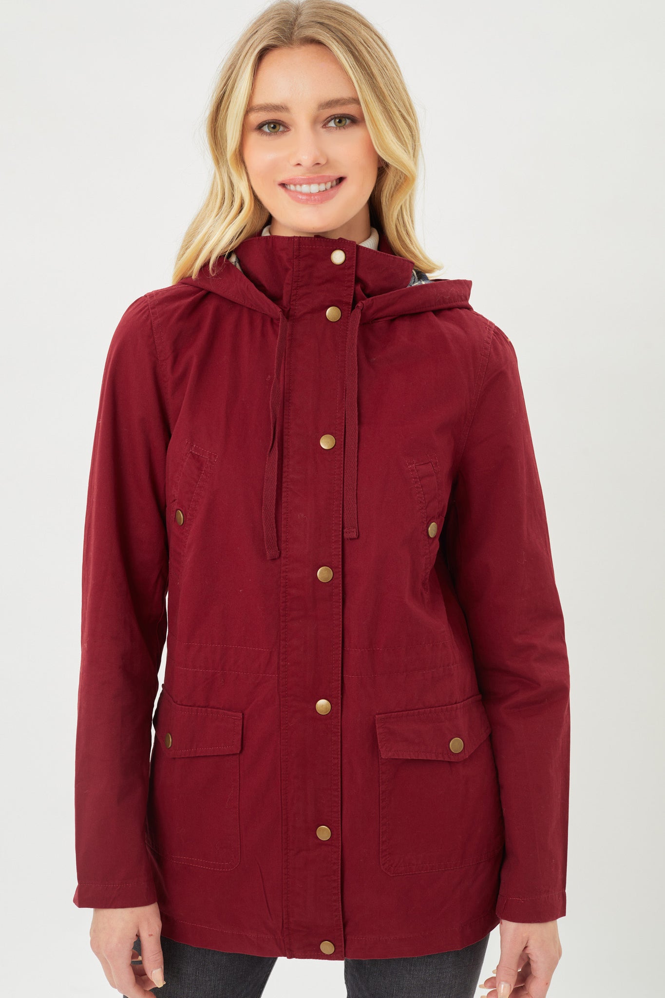 Flannel Plaid Hoodie Utility Cotton Anorak Jacket