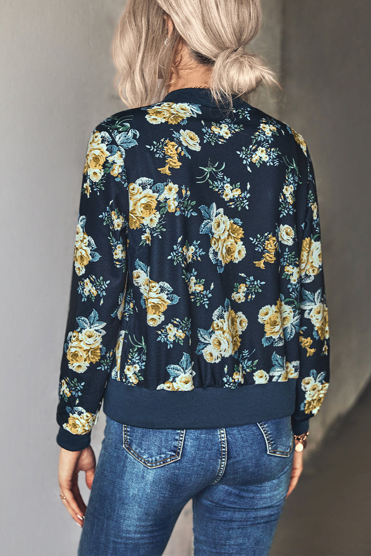 Women's Floral Casual Zipper up Bomber Jacket