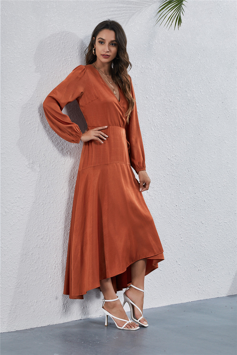 Women's V Neck Long Sleeve Maxi Dress