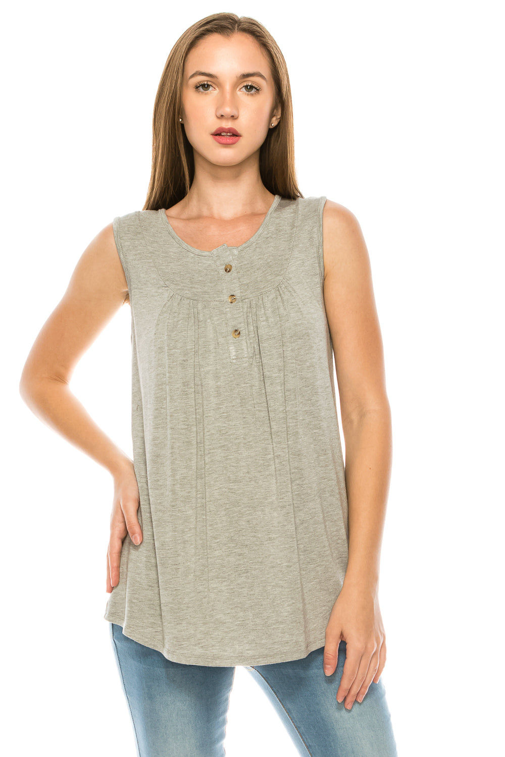 Made in USA Sleeveless Tops Round Neck Soft T-Shirts Tunic Button up Casual Blouses - annva-usa