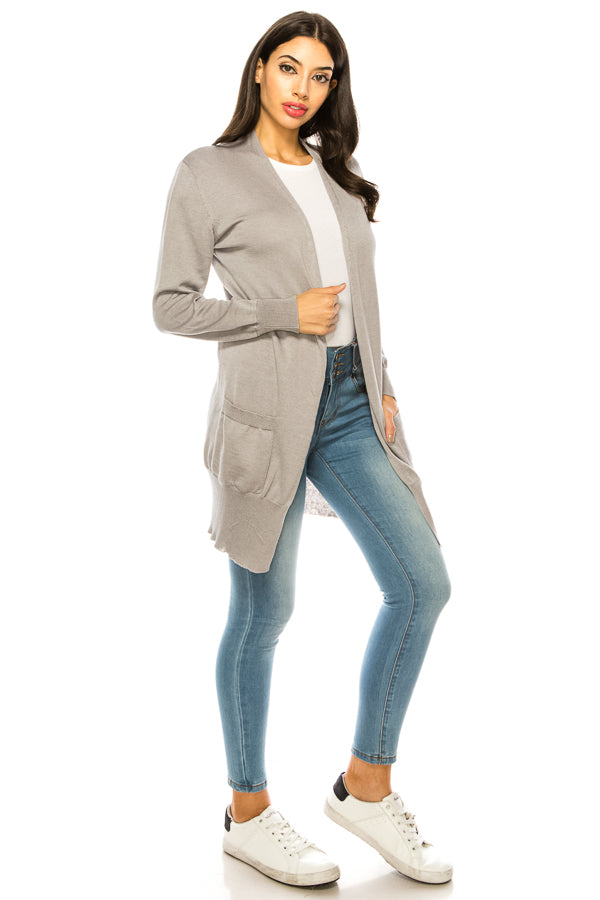Womens Casual Lightweight Long Sleeve Cardigan Soft Drape Open Front Fall Dusters - annva-usa