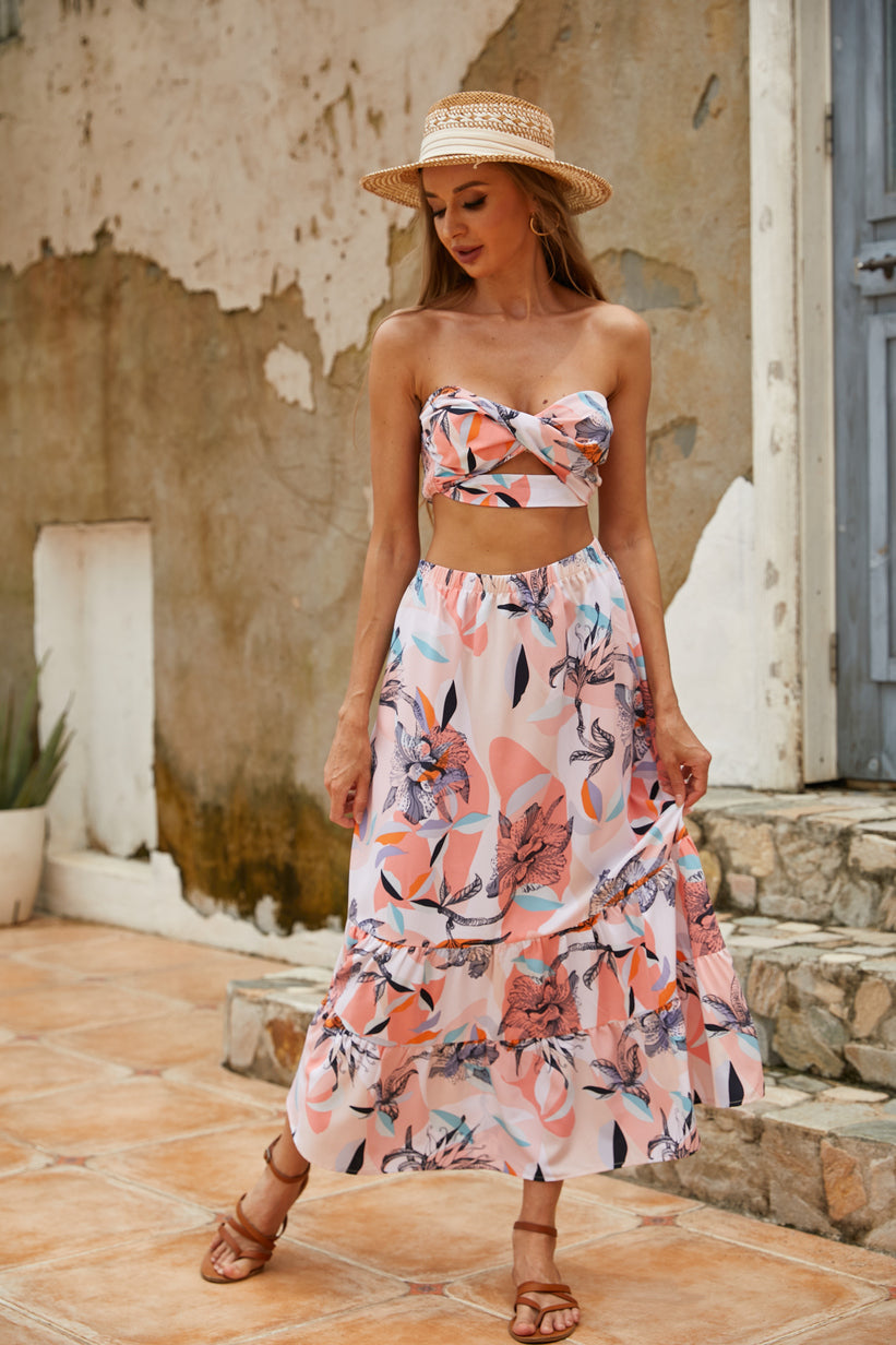 Women's Summer Floral 2PCS Long Skirt Set
