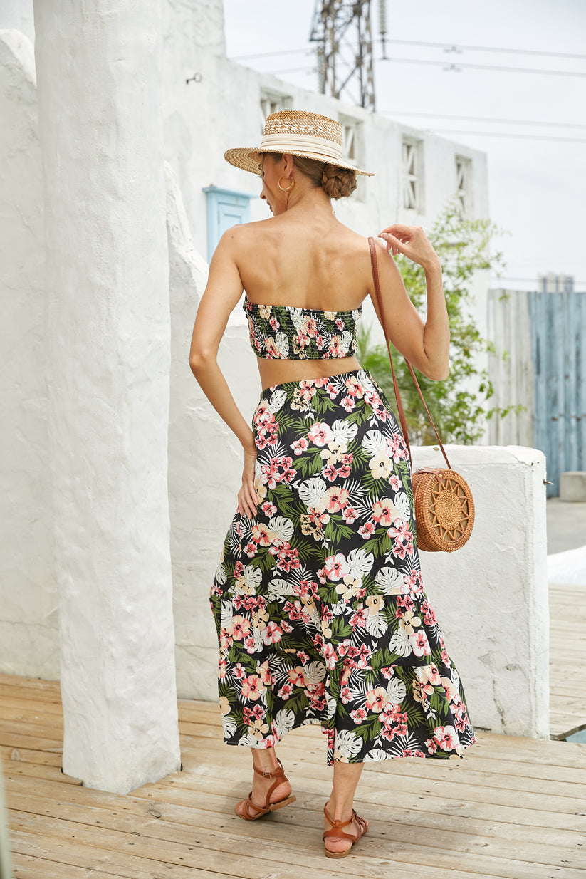 Women's Summer Floral  2PCS Long Skirt Set