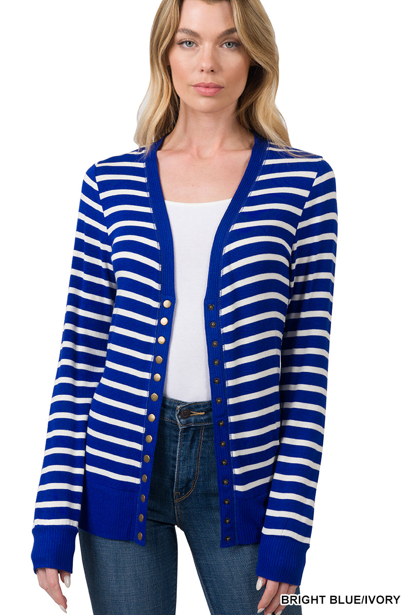 STRIPED SNAP BUTTON CARDIGAN