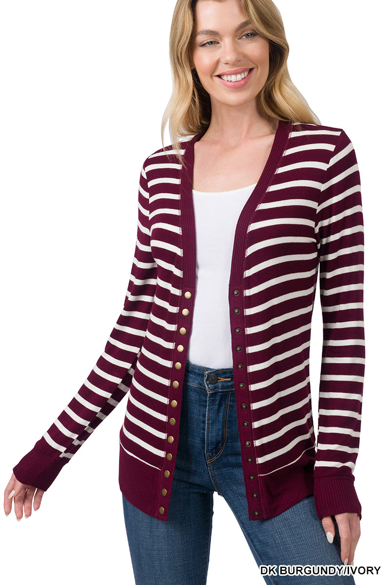 STRIPED SNAP BUTTON CARDIGAN