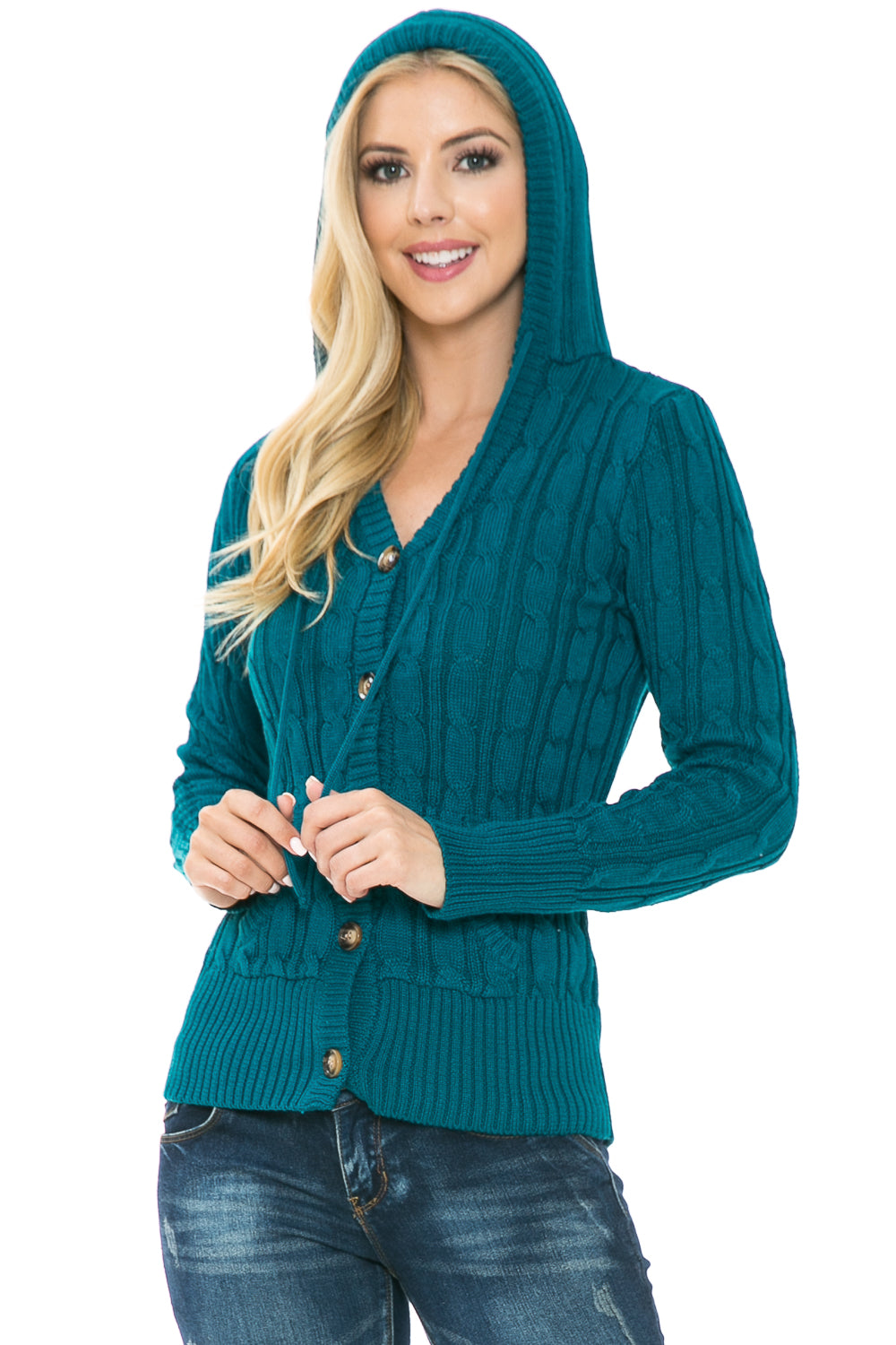 Womens Button Down Long Sleeve Sweater With Hoodie