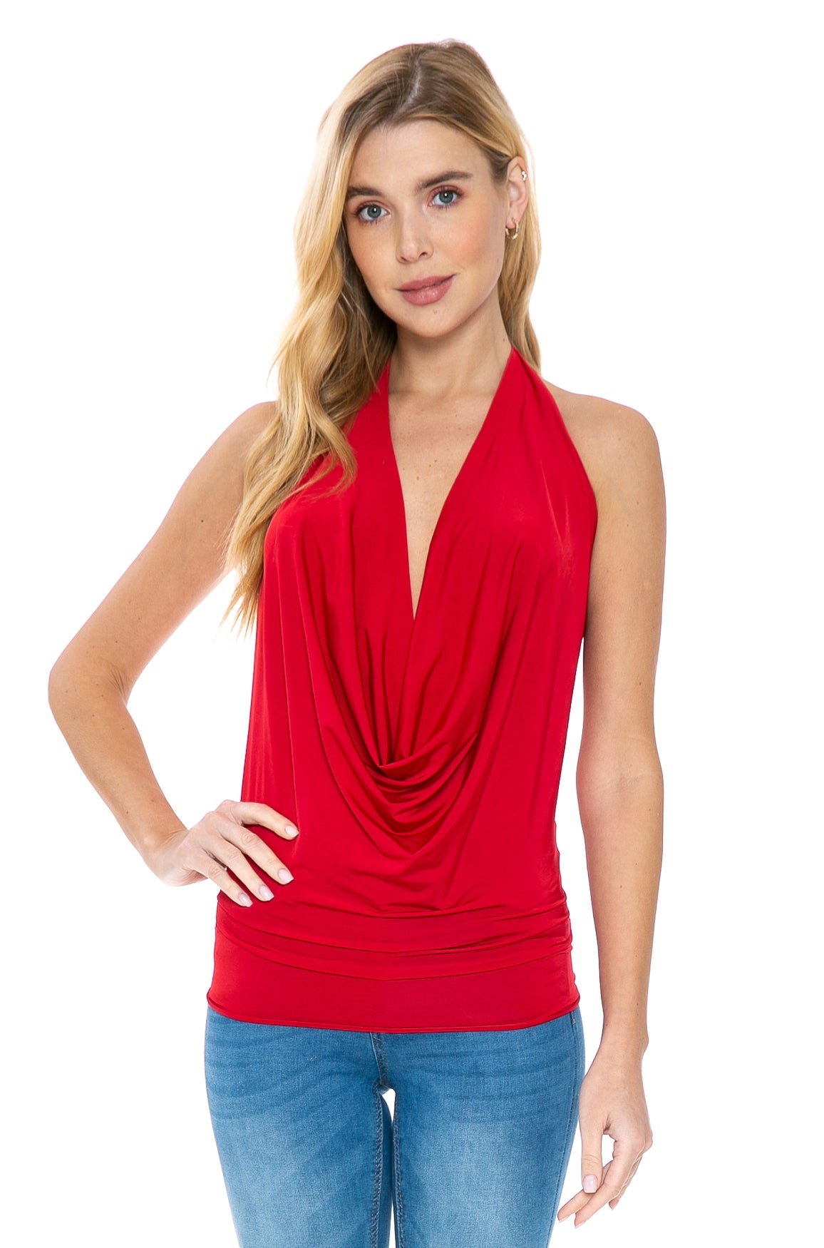 Women's Sleeveless V-Neck Open Back Top - annva-usa