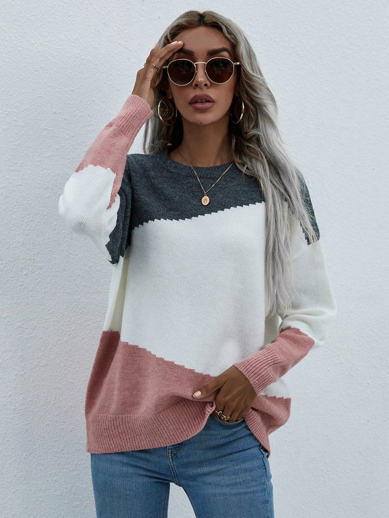 Women's Long Sleeve Round Neck Multi Color Sweater