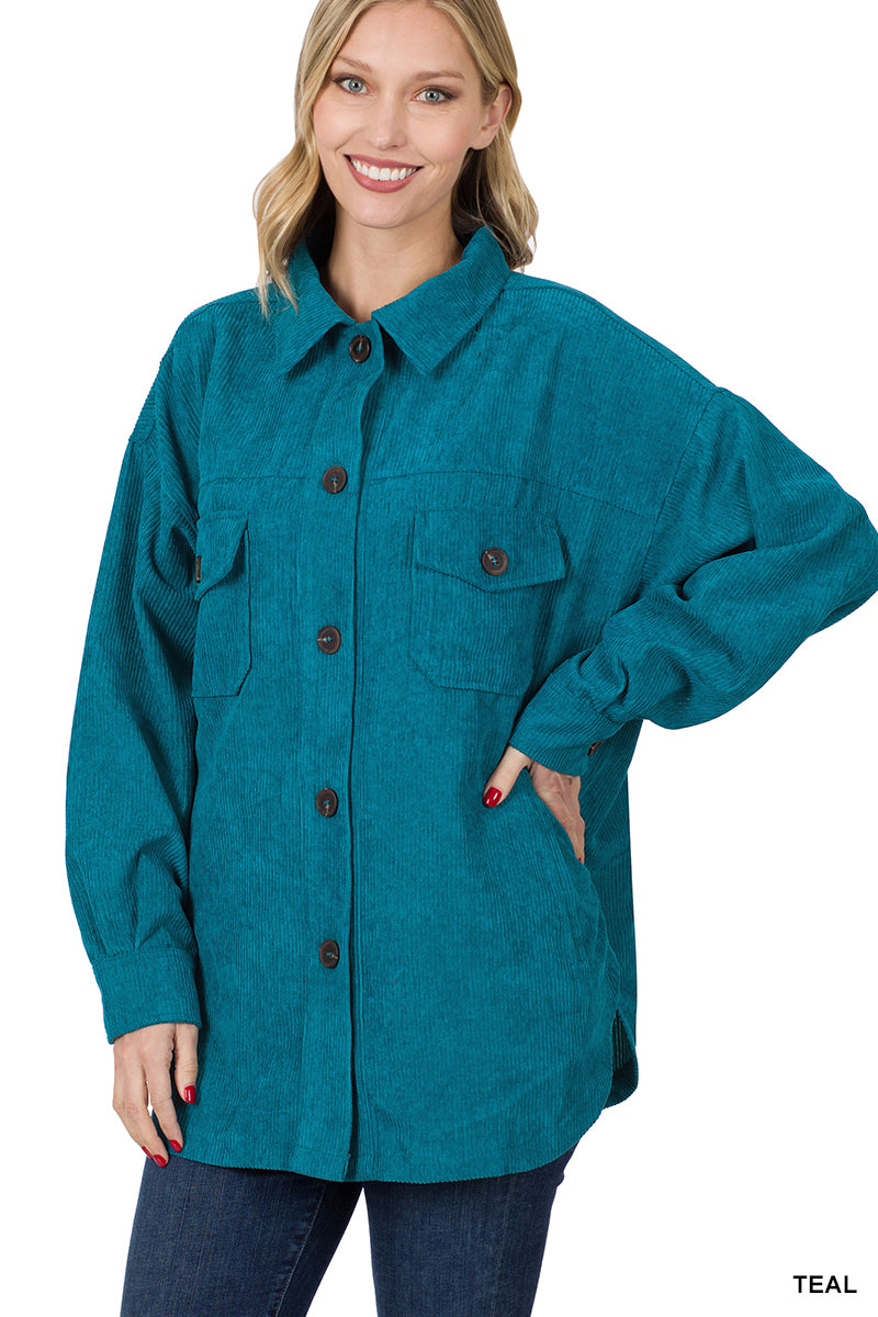 OVERSIZED CORDUROY BUTTON FRONT SHACKET