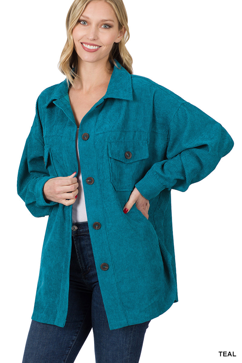 OVERSIZED CORDUROY BUTTON FRONT SHACKET