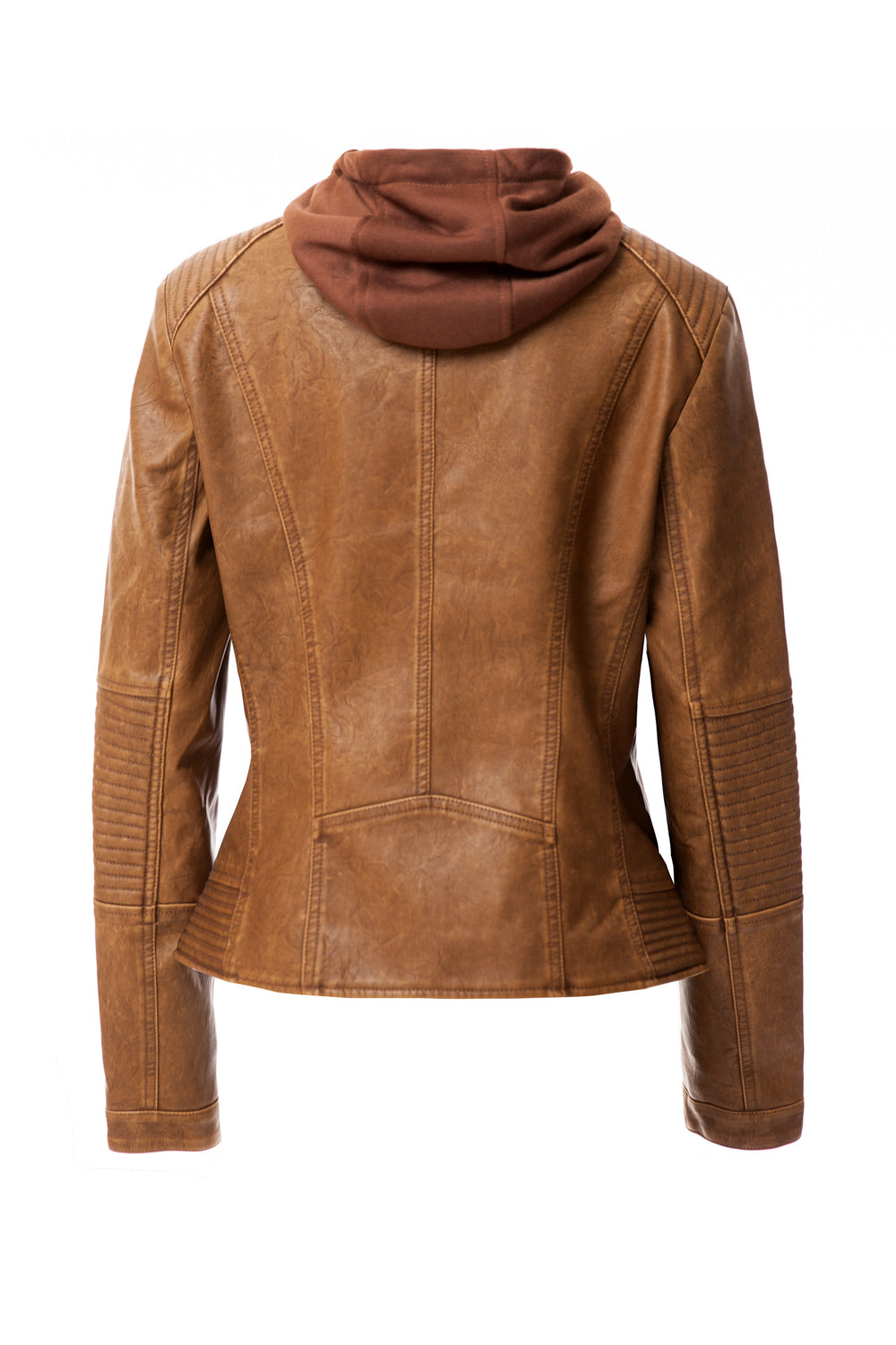 Women faux Leather Hooded Jacket