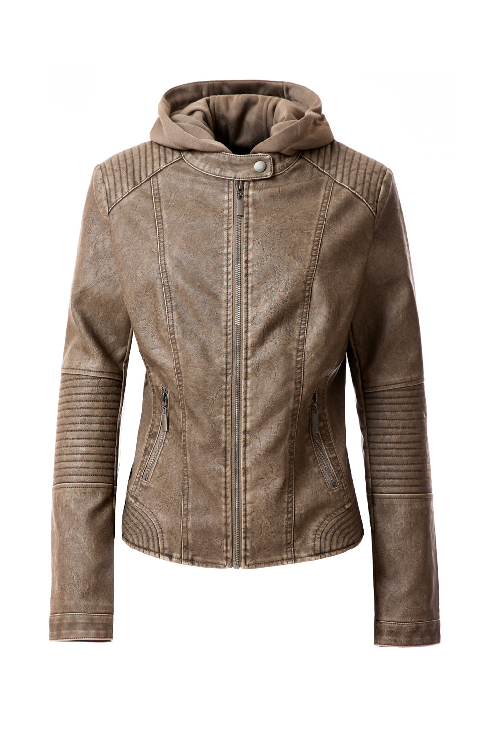 Women faux Leather Hooded Jacket